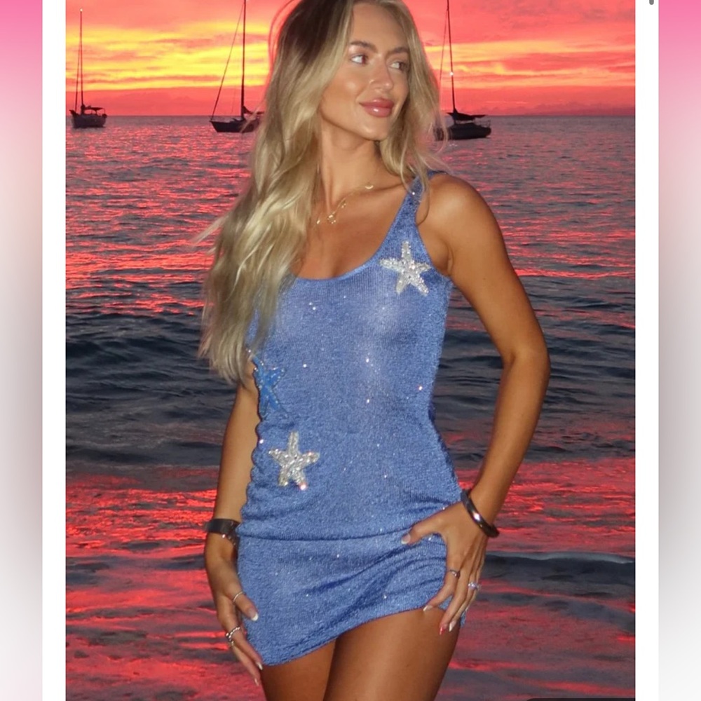 White Fox Gen Z Love Sequin Knit Mini Dress Blue